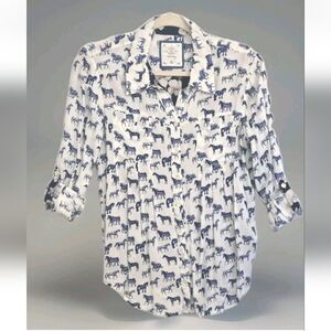 STYLE & CO. Horses Print Button-Down Blouse Women’s Size PM (petite medium)